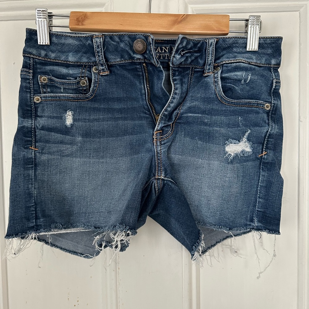 American Eagle Outfitters Blue Distressed Jean Shorts